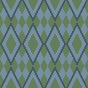 Seamless geometric diamond pattern with layered rhombus shapes in green and blue tones. Modern abstract background inspired by ethnic textile design, perfect for fabric, wallpaper, wrapping paper, pac