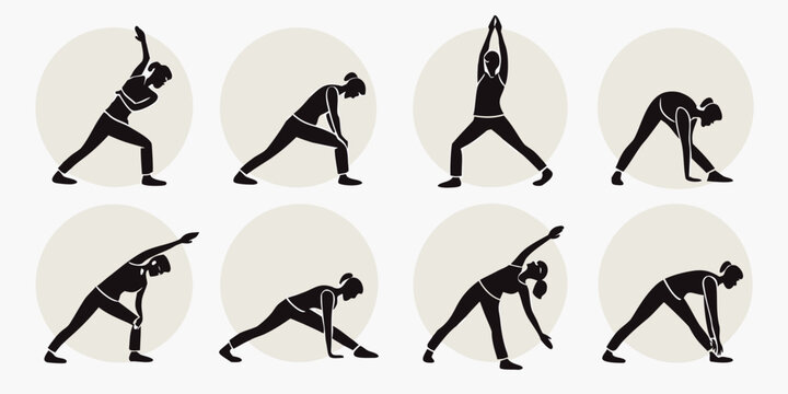 A sequence of images depicting a person performing a series of yoga poses. Vector