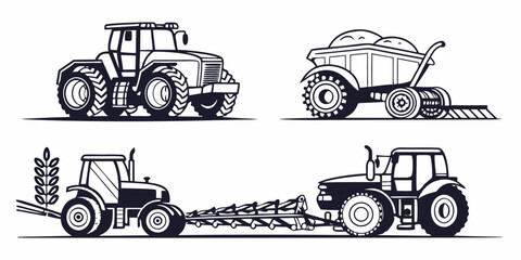 A collection of various types of tractors used in agricultural and industrial settings Vector © ADOBE