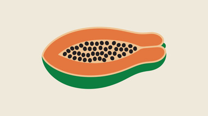 A vibrant illustration of a cut papaya showcasing its orange flesh and black seeds