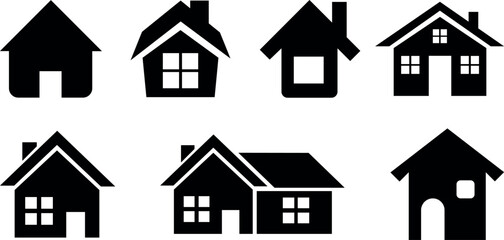 Fototapeta premium Collection of six simple black and white house icons