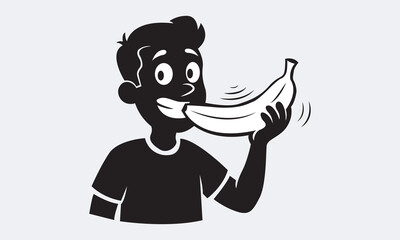 Boy eating banana vector illustration design