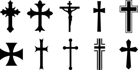 Collection of various cross symbols and crucifixes
