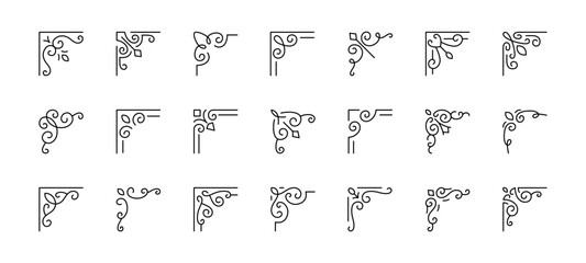 Minimal decorative corner ornament set with editable stroke