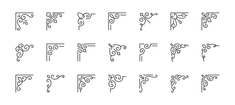 Minimal decorative corner ornament set with editable stroke