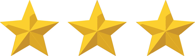 Obraz premium Golden Star Rating Icons Set with Three Shiny Stars Representing Quality Review Achievement and Award Evaluation Concept in Clean Flat Vector Style