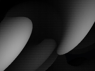 Monochrome abstract curves with dense dotted texture creating dynamic movement, suitable for...