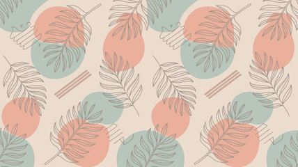 A vibrant and colorful illustration of leaves and circles in a repeating pattern on a soft background