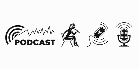 Obraz premium Illustration depicting the concept of podcasting with a microphone and sound waves Vector