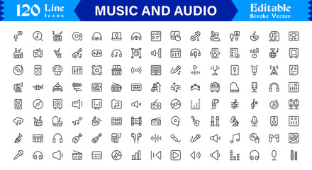 Music & Audio icon set,Creative Sound Design Audio & Music Line Icon Pack – Modern, Clean, Vector-Based Graphics. © MDSalim