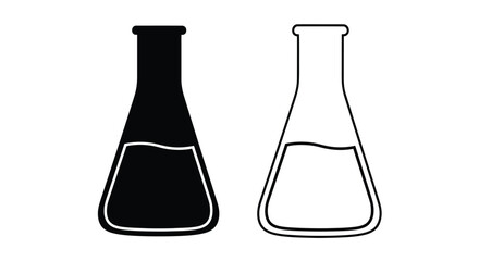 Two conical flasks one filled and black the other empty and white