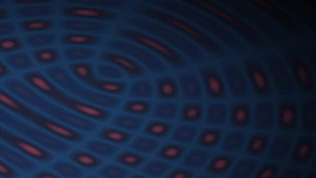 Abstract blue and maroon pattern with curved lines forming squares and blurred, oval shapes