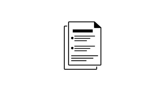 Simple black outline of a stacked document featuring a header and bullet points, set against a clean white background, representing a basic document, form, or data representation in a clear format