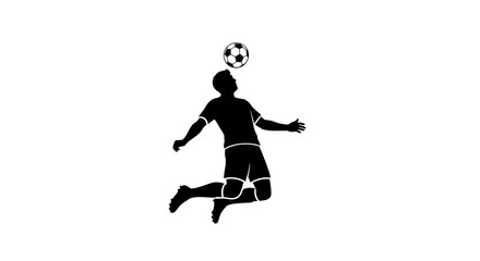 Fototapeta premium Dynamic monochrome silhouette of a soccer athlete heading a football mid-jump, illustrating active play and competitive sports spirit