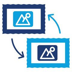 collecting stamps flat blue icon