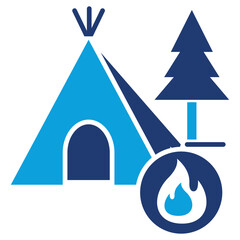 camping flat blue icon