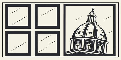 A building with a dome and four windows on the side of a wall Vector © RABBYMIA