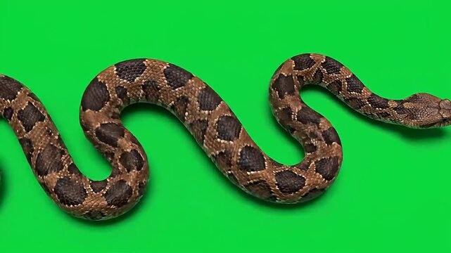 Brown snake with black spots on green background