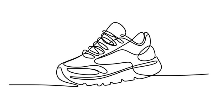 Continuous line drawing of a stylish modern sneaker or running shoe on a white background. Vector, illustration