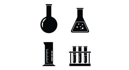 Black silhouette icons depicting various laboratory glassware and equipment