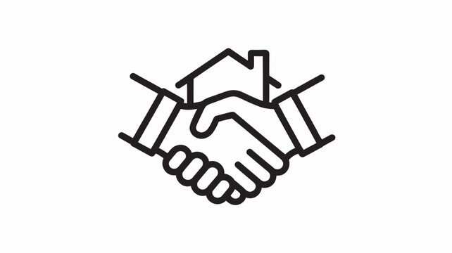 A handshake with a house in the background symbolizing a real estate agreement or partnership