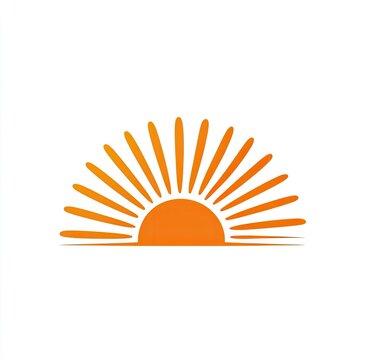 A stylized orange sun radiating light, with a half-circle base against a white backdrop