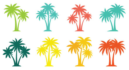 Colorful palm tree silhouettes a vibrant tropical collection