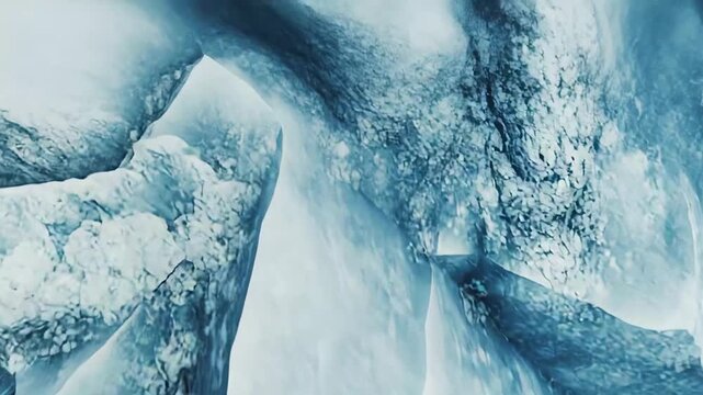 Ice cave interior showcasing stunning blue and white frosted textures, creating an abstract natural background with cold glacial formations and unique patterns