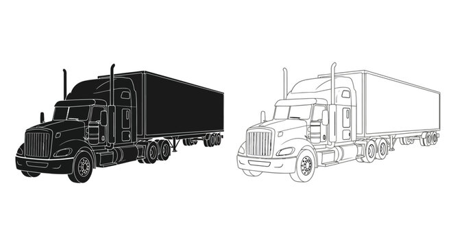 Outline and solid fill depictions of a semi truck and trailer combination