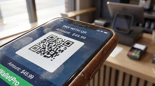 QR code about the payment on the mobile phone screen