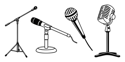 Four different types of microphones on stands and a table Vector © MD MOGAMMEL HAQUE 