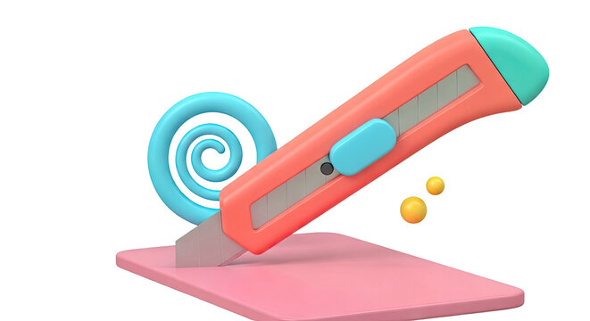 3D Render of a Cartoon Utility Knife with Swirl and Spheres