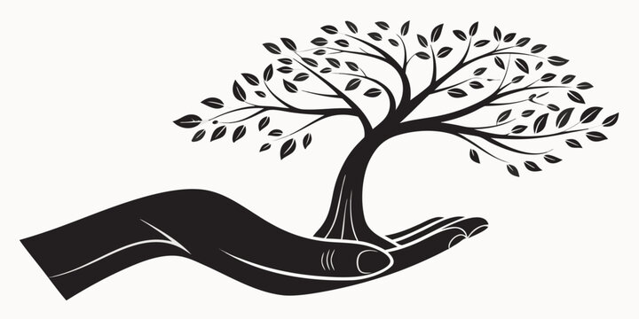 A tree with roots forming a book, symbolizing the growth of knowledge. Vector