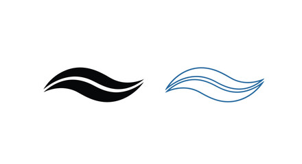 Two abstract wave designs one black and one blue on a white background