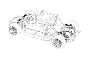 Fototapeta premium Electric vehicle racing car chassis in black and white