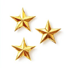 Obraz premium Three golden, five-pointed stars casting soft shadows on a clean white background
