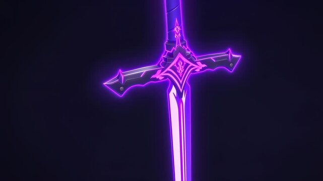 A glowing purple sword against a dark backdrop