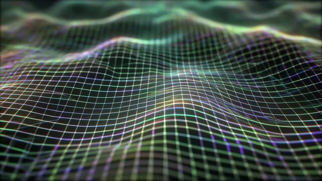 Futuristic looped digital grid lines forming wave patterns soft transitions layered depth seamless surreal ambience cascading softly abstract unique style ultra realistic cinematic loop
