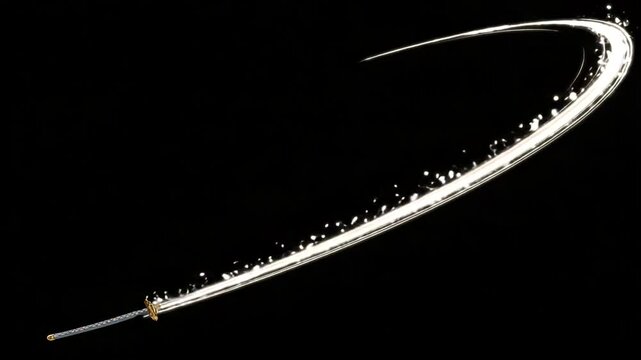 Elegant sword with sparkling trail in dark background