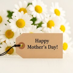 Naklejka premium Happy mother's day wishes with beautiful daisies and gift tag