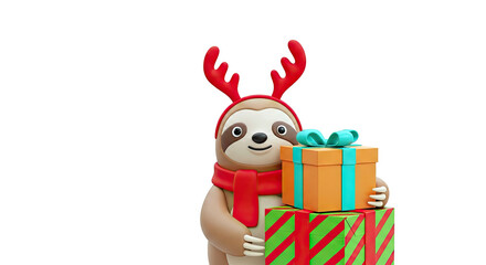 Festive Sloth with Christmas Gifts