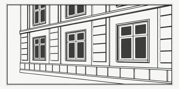 A detailed illustration of a classic building facade with multiple windows Vector