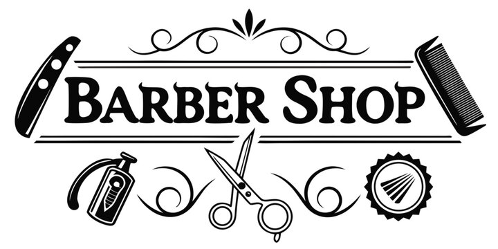 A vintage barber shop sign featuring traditional barber tools and a classic design. Vector