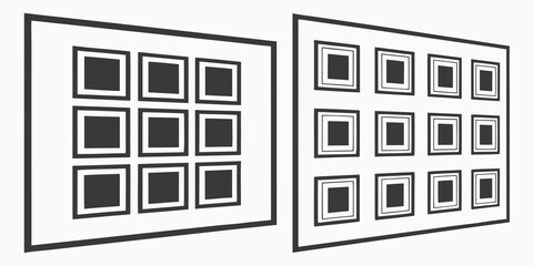 Naklejka premium Two abstract art pieces featuring a grid of smaller squares within larger squares. Vector