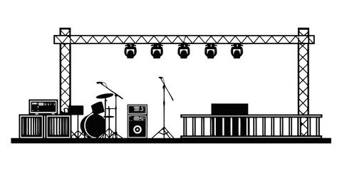 A detailed illustration of a stage setup with musical equipment and lighting. Vector © MST NASIMA KHATUM