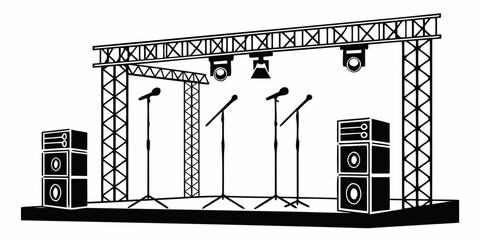 A stage with musical instruments and equipment set up for a live performance Vector © MST NASIMA KHATUM