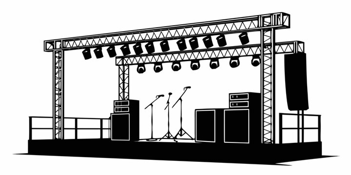 Band performing on a stage with professional lighting and sound equipment Vector