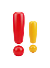Red and yellow exclamation marks with circular dots symbolizing warning, attention, and emphasis