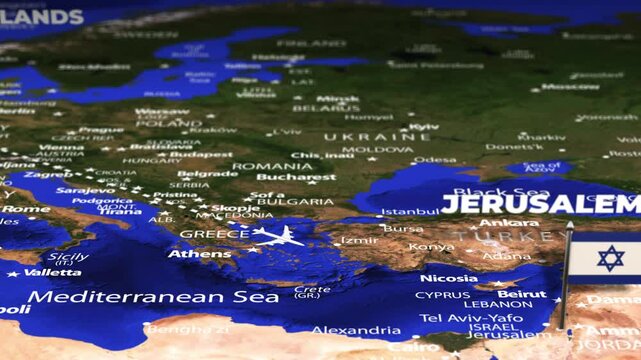 Flight From Amsterdam NETHERLANDS to Jerusalem Israel with flag pins