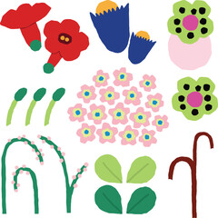 Colorful Hand-Drawn Floral Elements Collection
